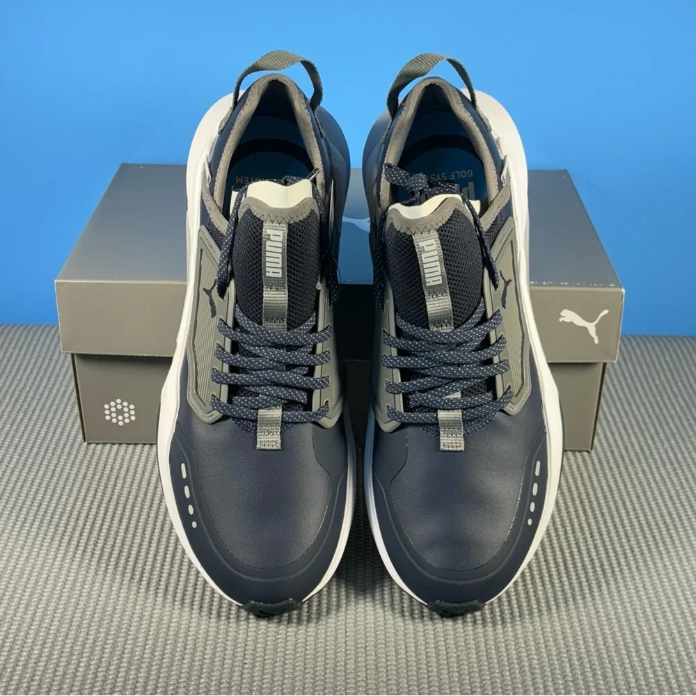 PUMA GS.One Waterproof Golf Shoes (NEW Men’s navy blazer/quiet shade gray) - Picture 3 of 5